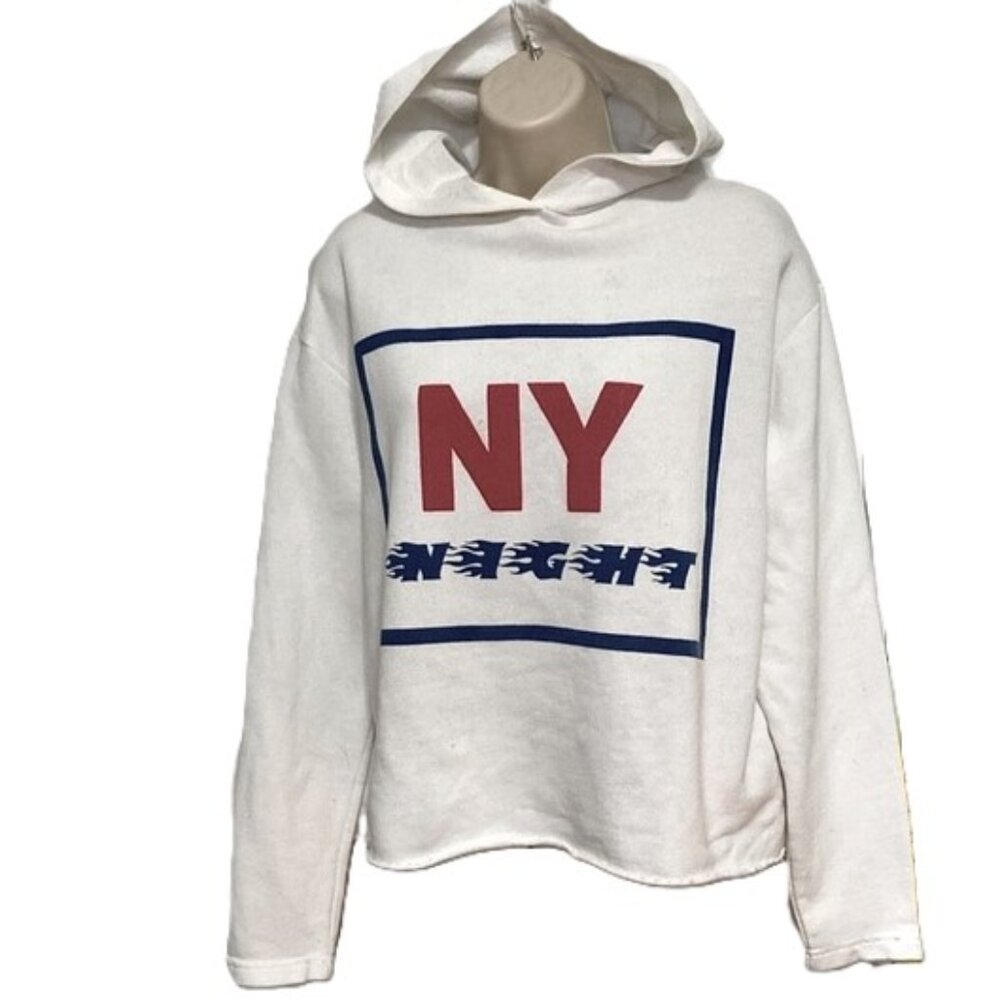 ZARA Trafaluc Creamy White Fleece Lined Slightly Cropped Hoodie Womens Medium